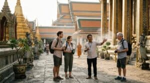 Viajeros realizando una ruta cultural por Tailandia